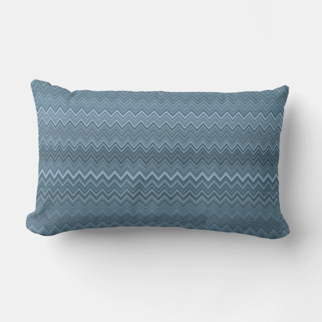 Blue Grey Zigzag Wavy Pattern Lumbar Cushion (Front)
