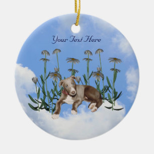 Blue Greyhound Puppy Flowers Dog Ornament