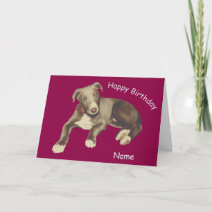 Blue Greyhound Puppy Personalised Birthday Card