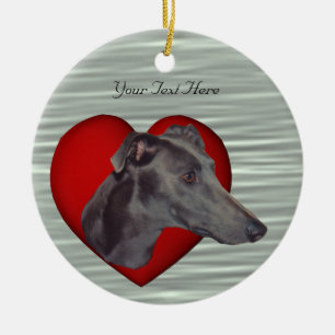 Blue Greyhound Red Heart Dog Ornament