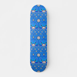 blue grid geometric skateboard