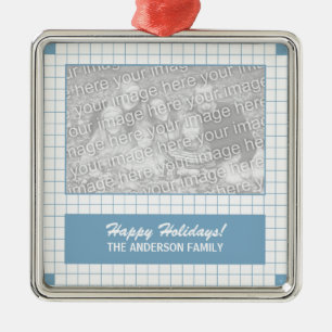 Blue Grid Photo Metal Ornament