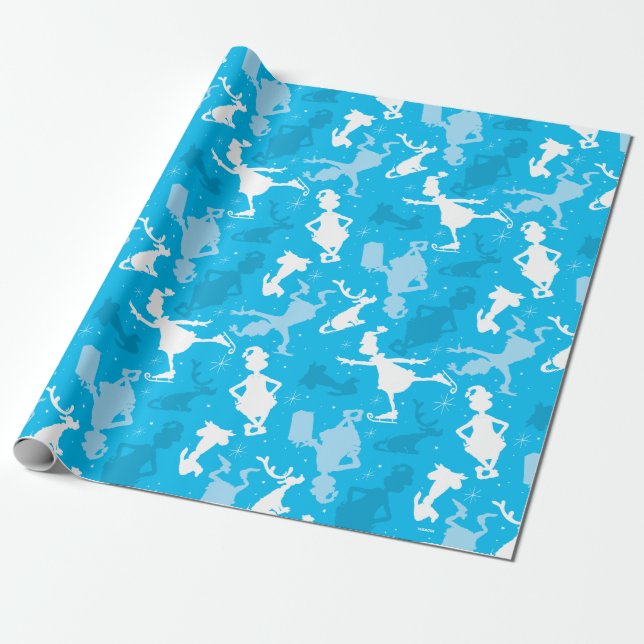 Blue Grinch Ice Skating Pattern Wrapping Paper (Unrolled)