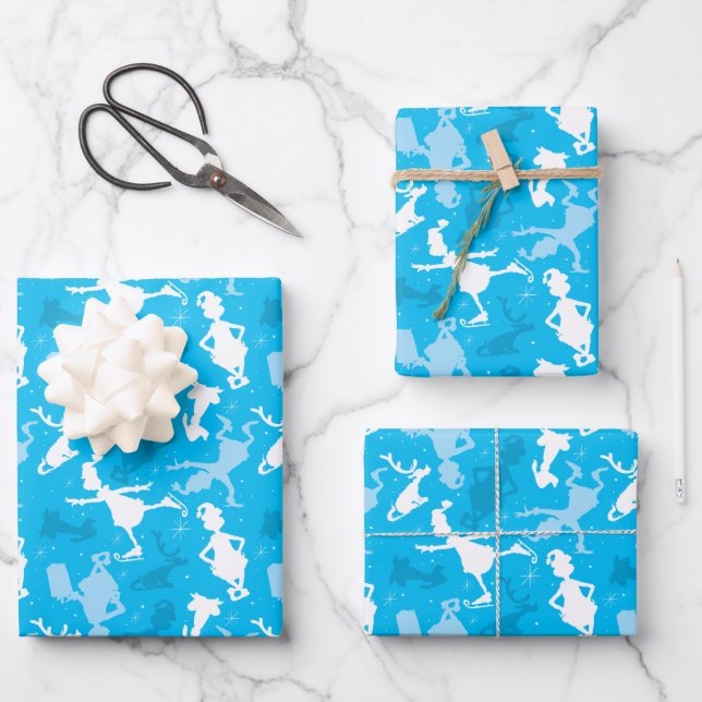 Blue Grinch Ice Skating Pattern Wrapping Paper Sheet (Front)