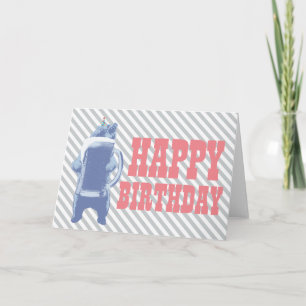 Blue Grizzly Bear & Beer Happy Birthday Card