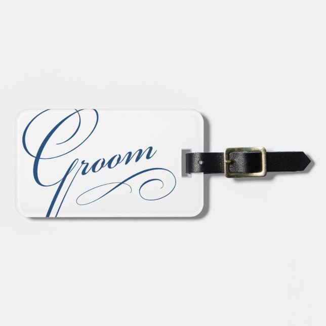 Blue groom elegant honeymoon trip luggage tag (Front Horizontal)