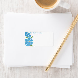 Blue Groovy Flower Pattern Address Label