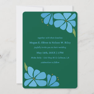 Blue Groovy Flower Pattern Wedding Invitation