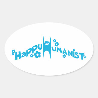 Blue Groovy Happy Humanist Oval Sticker