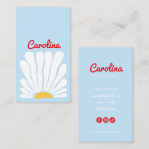 blue Groovy sunflower retro boho business card