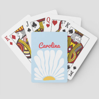 blue Groovy sunflower retro boho Playing Cards