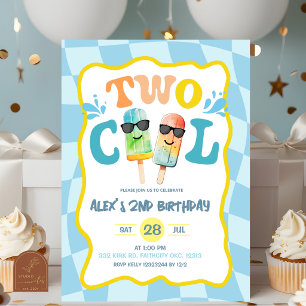 Blue Groovy Two Cool Popsicle Boy Birthday Invitation