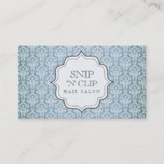 Blue Grunge Antique Damask Hair Stylist Fashion Appointment Card