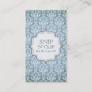 Blue Grunge Antique Damask Hair Stylist Fashion Appointment Card