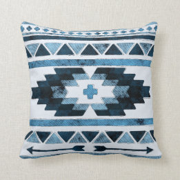 Blue Grunge Aztec Tribal Cushion