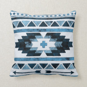 Blue Grunge Aztec Tribal Cushion