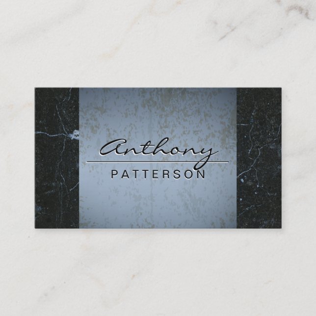 Blue Grunge | Black Marble Business Card (Front)