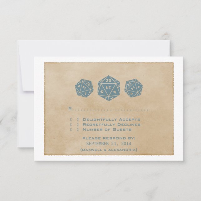 Blue Grunge D20 Dice Gamer Response Card (Front)