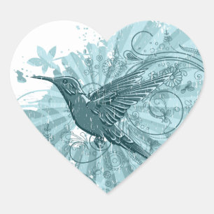 Blue Grunge Hummingbird Heart Sticker