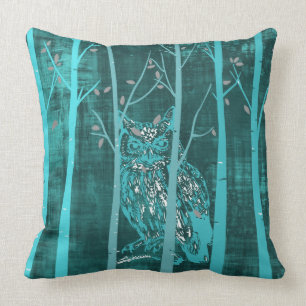 Blue Grunge Owl Cushion