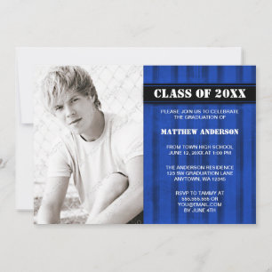 Blue Grunge Stripe Photo Graduation Announcement
