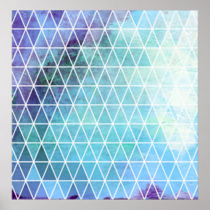 Blue Grungy Geometric Triangle Design Poster
