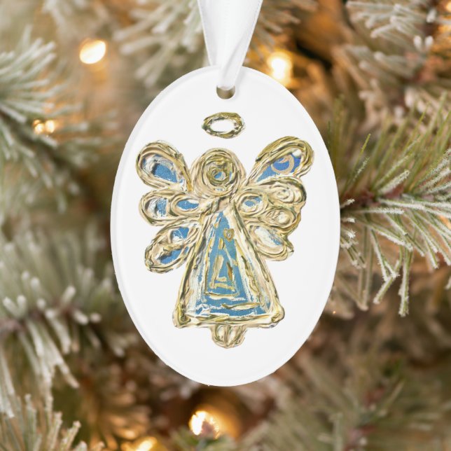 Blue Guardian Angel Art Holiday Pendant Ornament (Tree)