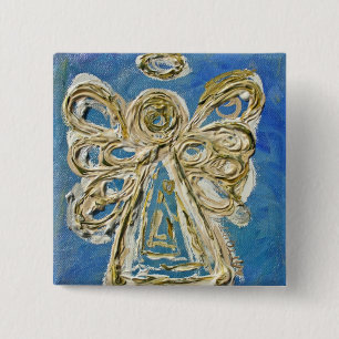 Blue Guardian Angel Button, Pin, or Pendant 15 Cm Square Badge