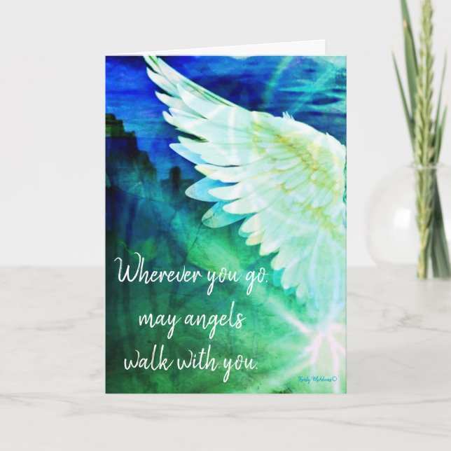 Blue Guardian Angel Card – Angels Walk With You (Front)