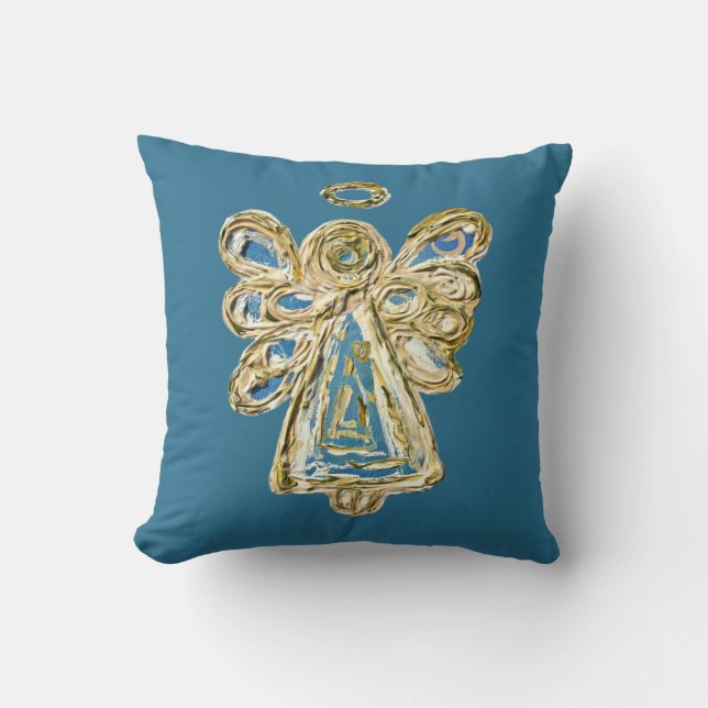 Blue Guardian Angel Decorative Art Throw Pillow (Front)