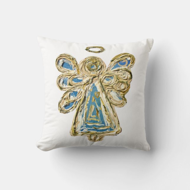 Blue Guardian Angel Decorative Art Throw Pillow (Front)