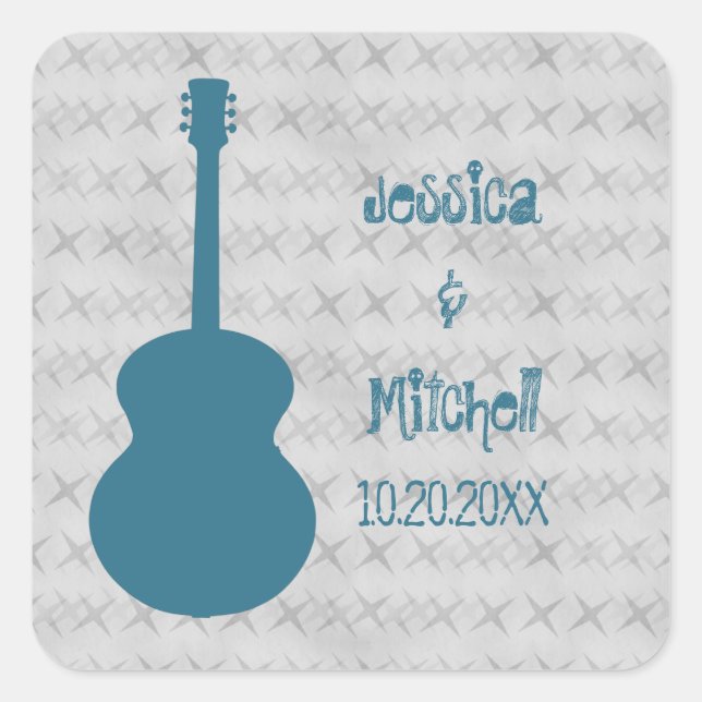 Blue Guitar Grunge Wedding Stickers (Front)