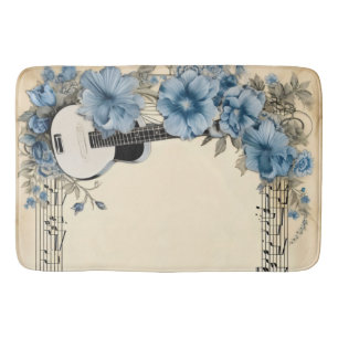 Blue Guitar Music Notes Flowers Bath Mat
