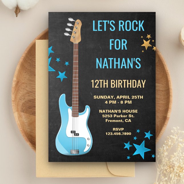 Blue Guitar Rockstar Birthday Party Invitation (Creator Uploaded)