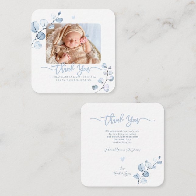 Blue Gum Eucalyptus Butterfly Shower Thank You Card (Front/Back)