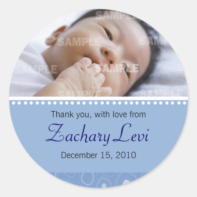 Blue Gumdrop Baby Message Classic Round Sticker (Front)