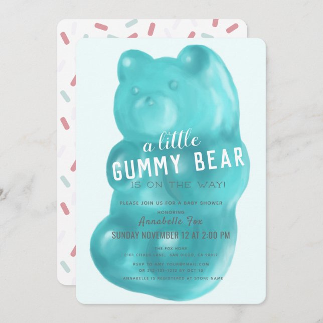 Blue Gummy Bear Boy Baby Shower Invitation (Front/Back)