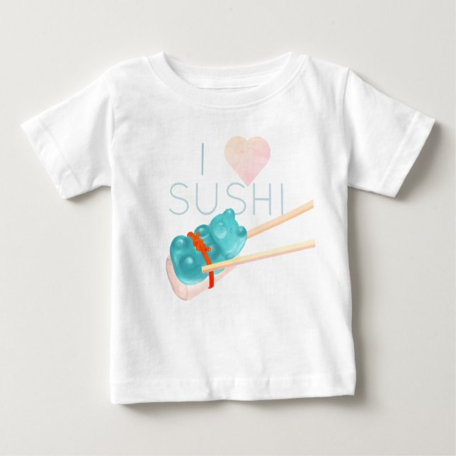 Blue Gummy Bear "I Love Sushi" Baby T-Shirt (Front)