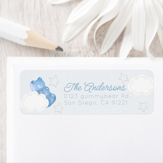 Blue Gummy Bear Star & Cloud Return Address Label (Insitu)