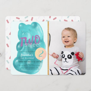 Blue Gummy Bear Two Sweet Photo 2nd Birthday Invitation