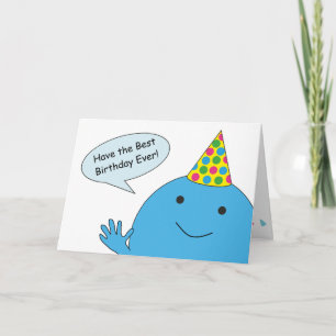 Blue Guy With Party Hat Happy Birthday Card