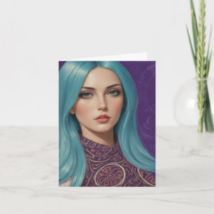 Blue Hair AI art blank iniside all Occasions Card