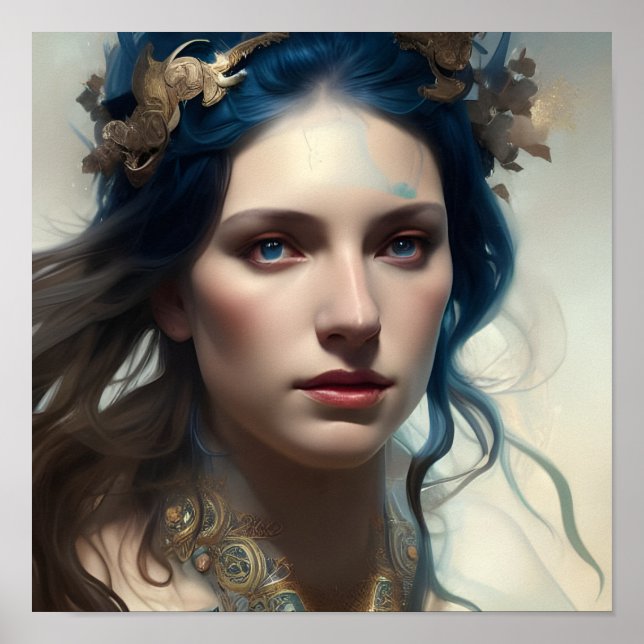 Blue Hair Blue Eyes High Fantasy Poster (Front)