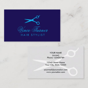Blue hair cutting shears hair salon logo business card