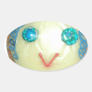 Blue Hair Emoji Art Print/Graphic Oval Sticker