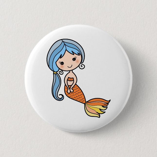 Blue hair mermaid art 6 cm round badge (Front)