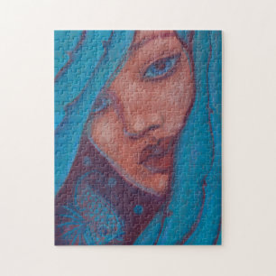 Blue Hair, Mermaid Portrait Fantasy Girl Woman Art Jigsaw Puzzle