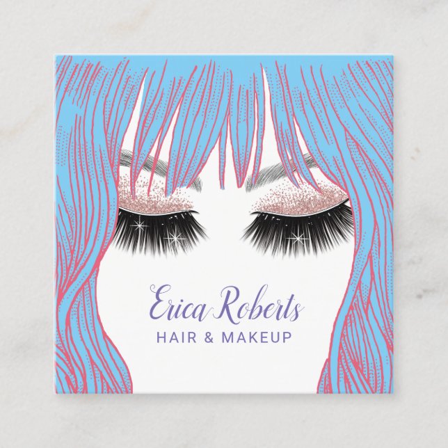 Blue Hair Stylist Makeup Artist Beauty Salon Square Business Card (Front)