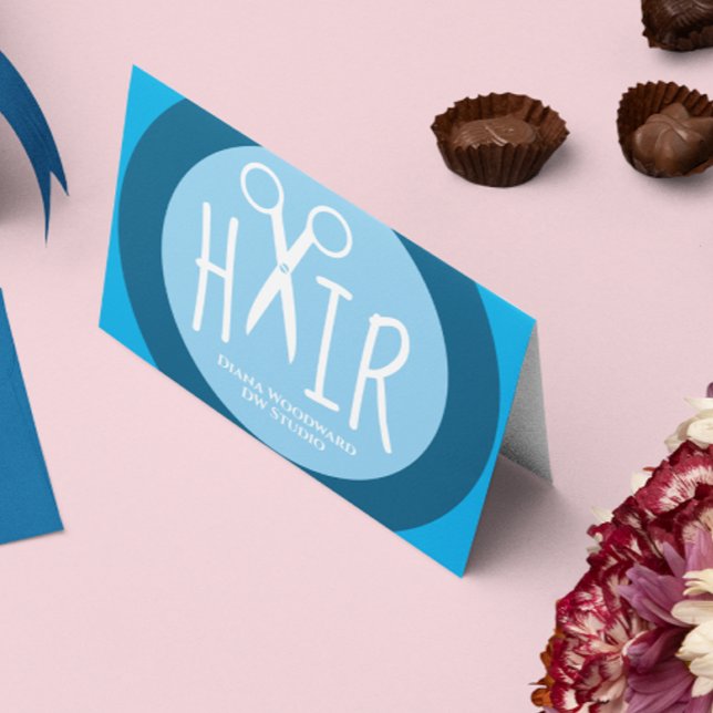 Blue Hairdressers Folded Business Loyalty Card (Creator Uploaded)