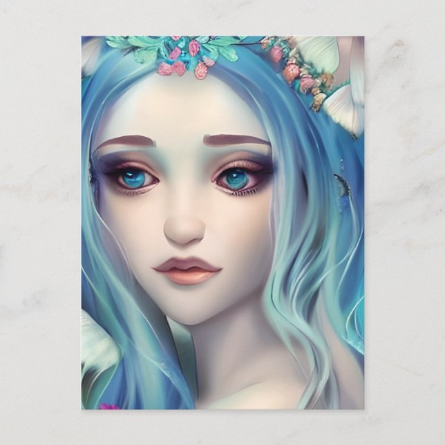 Blue Haired Fairy | Fantasy Art Postcard (Front)